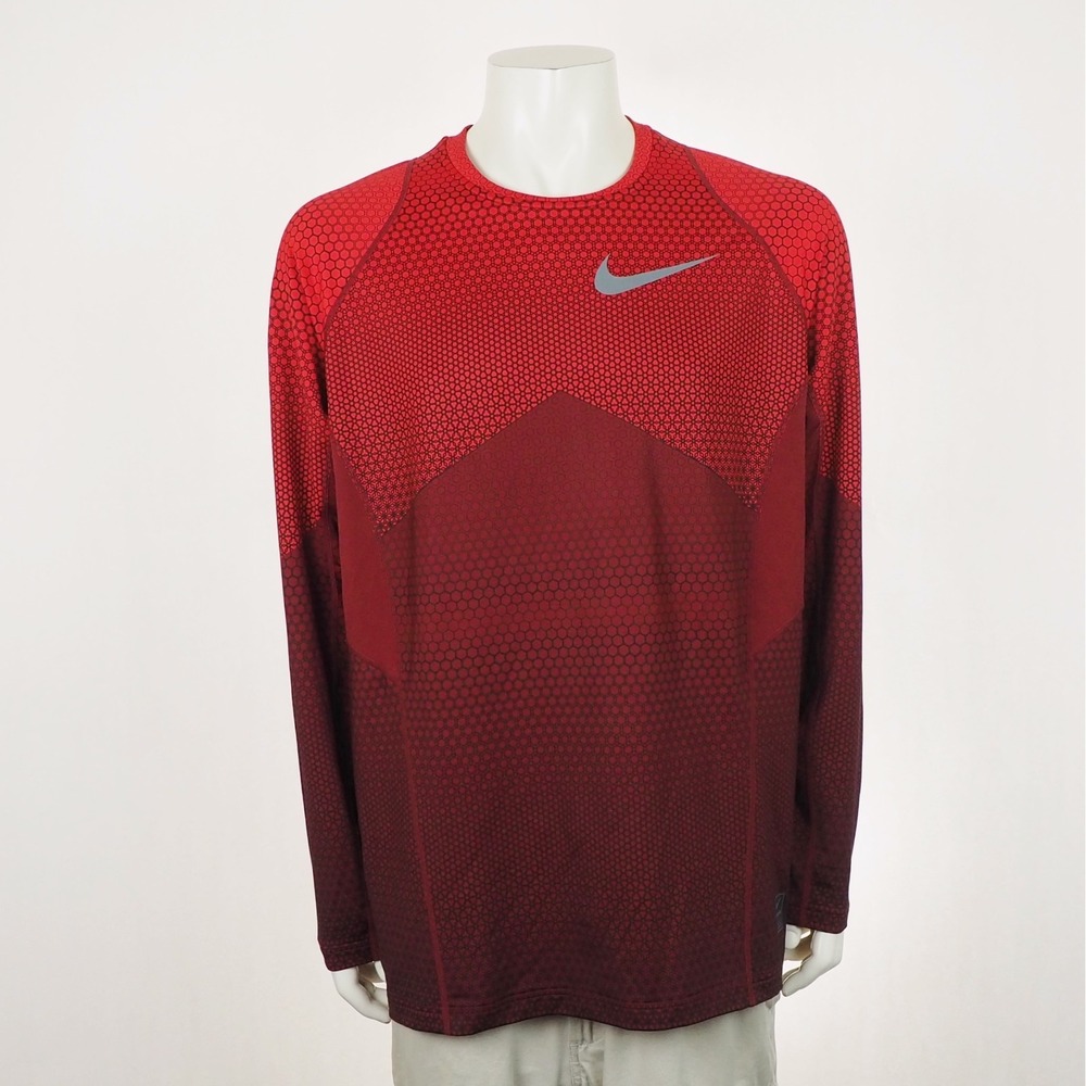 Nike Pro Hyperwarm Hexodome Fitted Training Tee Shirt Mens 2XL XXL Red Workout